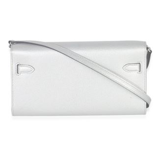 Herm&egrave;s Mens Argent Metallic Chevre Chamkilight Kelly Wallet To Go Phw Silver Leather Handbag Bag