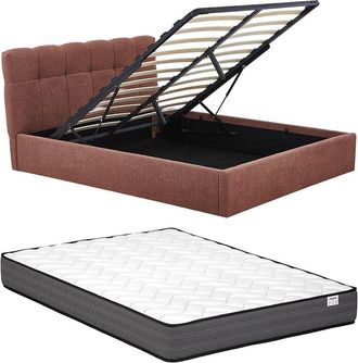 Vente-Unique Canap&eacute; abatible 140 x 190 cm - Tela boucl&eacute; - Terracotta + Colch&oacute;n - MAZIRI