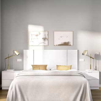 Dmora Cabecero Carson, 2 Mesitas Incluidas, Plaza Y Media, Estructura Marr&oacute;n, 34x237 Cm Blanco