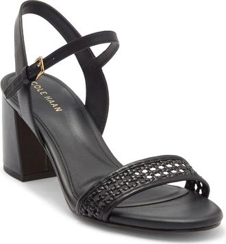 Cole Haan Josie Block Heel Sandal in Black Leather/Black Woven at Nordstrom Rack, Size 9.5