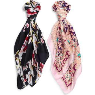 Treasure & Bond 4-Piece Scrunchie & Square Scarf Set in Fuscia- Navy Combo at Nordstrom
