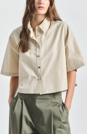 Derek Lam Olivia Crop Woven Shirt in Oyster Gray at Nordstrom, Size X-Large