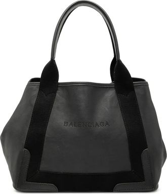 Balenciaga 2016 Navy Cabas S shopper van kalfsleer met geperforeerde details - Zwart