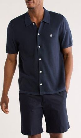 Original Penguin Honeycomb Short Sleeve Cotton Piqu&eacute; Button-Up Shirt in Dark Sapphire at Nordstrom Rack, Size Xx-Large