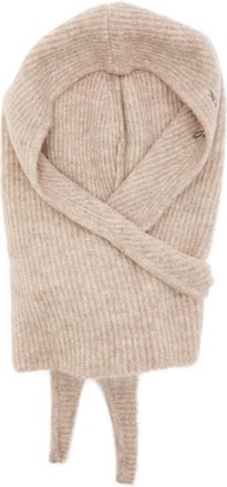 Ganni Logo-embroidered Brushed Wool-blend Balaclava - Beige - One Size