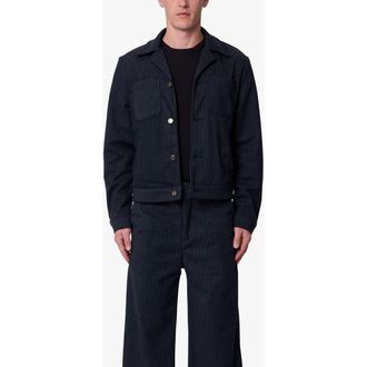 mnml Pinstripe Trucker Jacket in Black/White at Nordstrom, Size Xx-Large