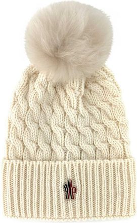 Moncler White Pom Pom Beanie Hat