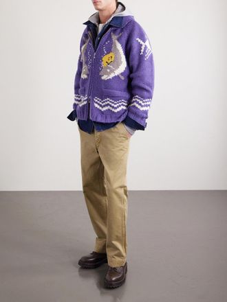 KAPITAL Intarsia Wool Zip-Up Cardigan