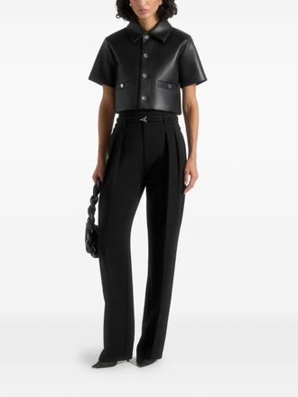 Mani&egrave;re De Voir Dory - leather cropped shirt - black - women - Polyester/Polyurethane - 14