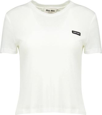 Miu Miu T-shirt van geribbelde jersey - Dames - T-shirts - Wit - L - Katoen - Tops