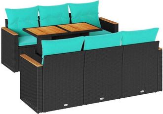 vidaXL Set De Sof&aacute;s De Jard&iacute;n 7 Pzas Con Cojines Rat&aacute;n Sint&eacute;tico Negro Vidaxl