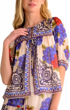 Lavender Brown Maci Top In Cream/blue/red Combo