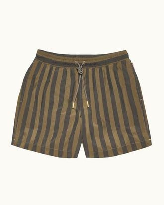 Orlebar Brown Boxer Mid-Length Relaxed Fit Bold Stripe Drawcord Swim Shorts in Bayleaf Green/herbal Green at Nordstrom, Size 34