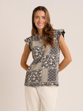 Brakeburn Salinas Frill Sleeve Printed Blouse in Navy at Nordstrom, Size 12