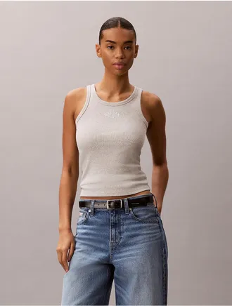 Calvin Klein Jeans Calvin Klein Womens Contour Rib Logo Graphic Tank Top - Medium Grey - XL