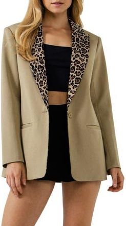 endless rose Leopard Collar Blazer in Taupe at Nordstrom Rack, Size X-Small