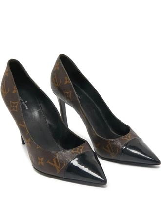Louis Vuitton 100mm monogram-canvas pumps - women - Canvas/Patent Leather/Leather/Leather - 39.5 - Brown