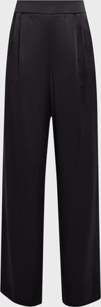 LaQuan Smith Double-Pleated Wide-Leg Silk Pants