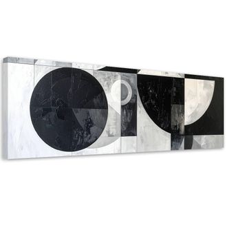 Feeby Cuadro En Lienzo, Abstracci&oacute;n Geom&eacute;trica Negro Blanco, 120x40