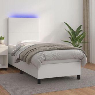 vidaXL Vidaxl - Cama Box Spring Y Colch&oacute;n Led Cuero Sint&eacute;tico Blanco 90x190 Cm
