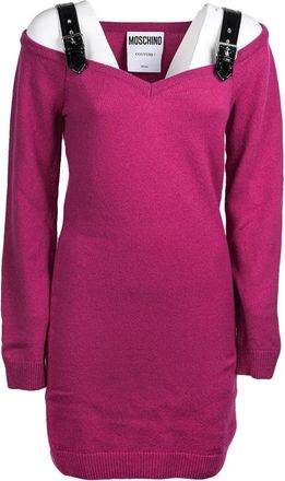 Moschino Fuchsia Bondage Gebreide Jurk - Dames - Korte kleedjes - Roze - S - Wol - Kleedjes