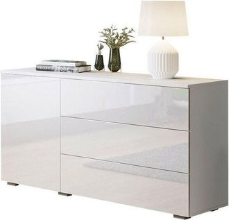 Mirjan24 C&oacute;moda Sarasota 128, Blanco + Blanco Brillante, Con Cajones Y Puertas, N&uacute;mero De Cajones: 0, 68x111x39cm