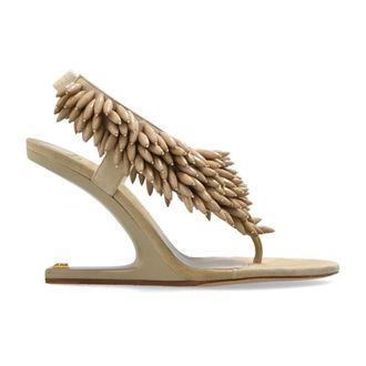 Balmain Heeled Mules, female, Beige, Size: 8 1/2 US No Wedge Beaded Suede Sandals