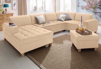 HOME AFFAIRE Wohnlandschaft »Corby, viel Platz und Komfort, U-Form« wahlweise mit Bettfunktion, Steppung auf Sitzfläche