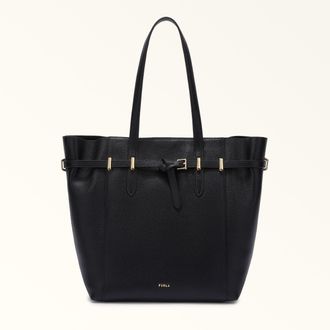 Furla Aura Tote M Nero Black Keria Grained Calf Leather Woman
