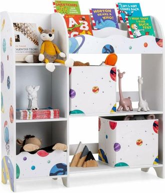 Costway Costway - Armario Para Ni&ntilde;os, Armario Organizador Con 3 Niveles Y 5 Compartimientos, 2 Cajones De Tejido Y 3 Espacios Para Juguetes Y Libros, Estante 