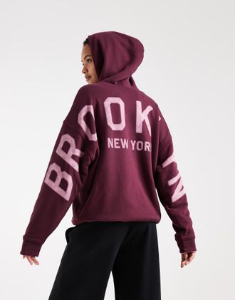 Hollister felpa con cappuccio oversize Brooklyn con stampa grafica bordeaux-Rosso