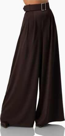 Ivonne Wide-Leg Satin Trousers in Brown at Nordstrom, Size 12