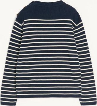 Valentino Maglione Girocollo In Cotone A Righe Con Bottoni Sulla Spalla Uomo INDACO/BURRO XXL