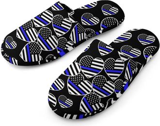 Generic Police U.S. Flag Mens Cotton Slippers Memory Foam Comfort House Shoes Winter Indoor Slipper for Hotel Casa Spa