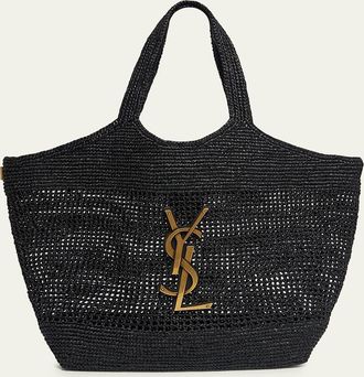 Saint Laurent Icare Medium Crochet Raffia Tote Bag