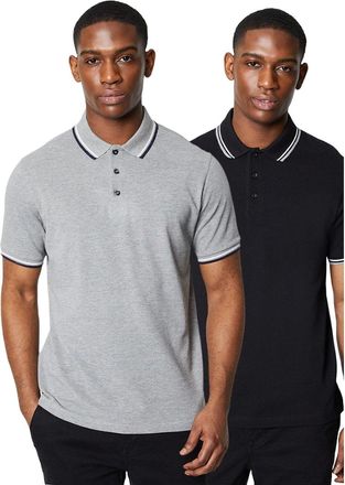 Maine Mens Maine Mens Tipped Cotton Polo Shirt (Pack of 2) - Black/Multi - Size: 38