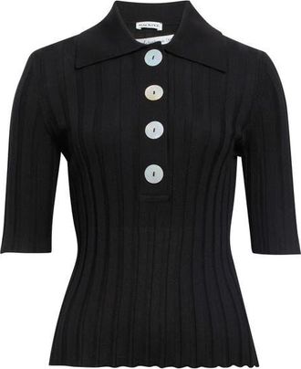 Nackiy&eacute; Sugarman Virgin Wool Rib Polo in Noir at Nordstrom, Size Medium