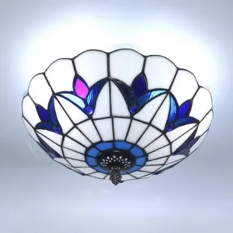 OEM L&aacute;mpara De Techo De Cristal De Color Estilo Tiffany De 25 Cm (9,8 Pulgadas) - Pantalla E27 Hecha A Mano - Resistente A La Decoloraci&oacute;n - Para Sala De 