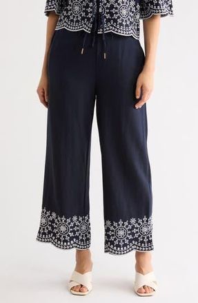 Ellen Tracy Embroidered Hem Crop Pants in Navy at Nordstrom Rack, Size X-Large