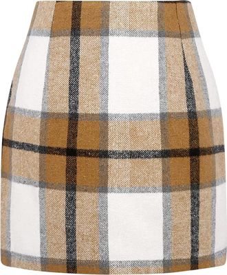 Generic Tartan Pencil Skirt for Women UK Ladies Brushed Short Smart Casual Work Office Meeting Mini Straight Fitted Bodycon Jersey Pull On Soft Checked High W