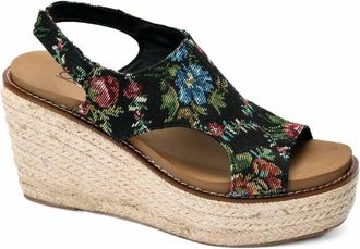 Corkys Footwear Womens Freddie Wedge In Black Brocade Floral