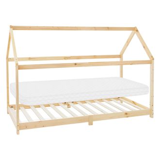 ML Design Ml-design - Cama Infantil De Madera Maciza De Pino Natural 90 X 200 Cm Con Colch&oacute;n De Espuma Fr&iacute;a Oeko-tex 100 Somier Armaz&oacute;n De Listones Techo Forma 