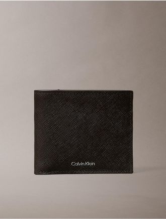 Calvin Klein Mens Refined Saffiano Bifold Wallet - Brown