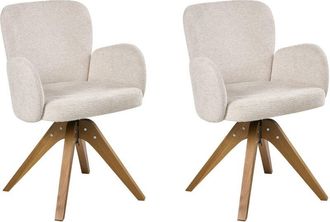 Beliani Conjunto De 2 Sillas De Comedor Giratorias Con Reposabrazos Patas De Madera Beige Claro Jean