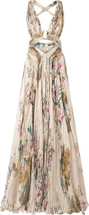Roberto Cavalli Jurk met bloemenprint - Beige