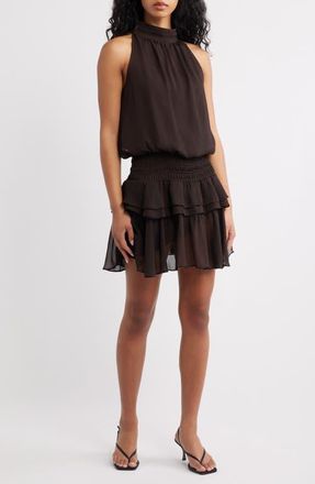 Ronny Kobo Leah Mock Neck Ruffle Dress in Cocoa at Nordstrom, Size X-Small