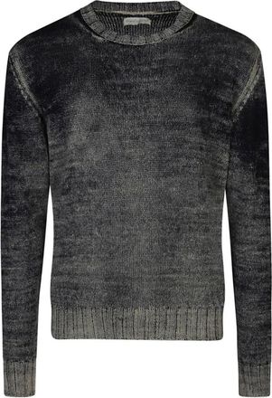 Original Vintage Round-neck Knitwear, male, Blue, Size: 2XL Linen Crewneck Sweater