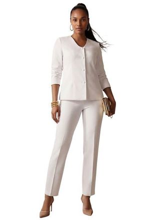Jessica London Shaped Crepe Jacket & Straight-Leg Pant Suit in White at Nordstrom, Size 28