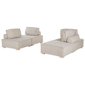 Beliani Beliani - Sof&aacute; 4 Plazas De Poli&eacute;ster Beige Madera Clara Modular Escandinavo Moderno Tibro