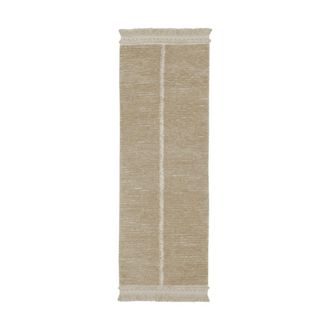 Lorena Canals Alfombra lavable de algod&oacute;n beige y linea amarilla 80x230
